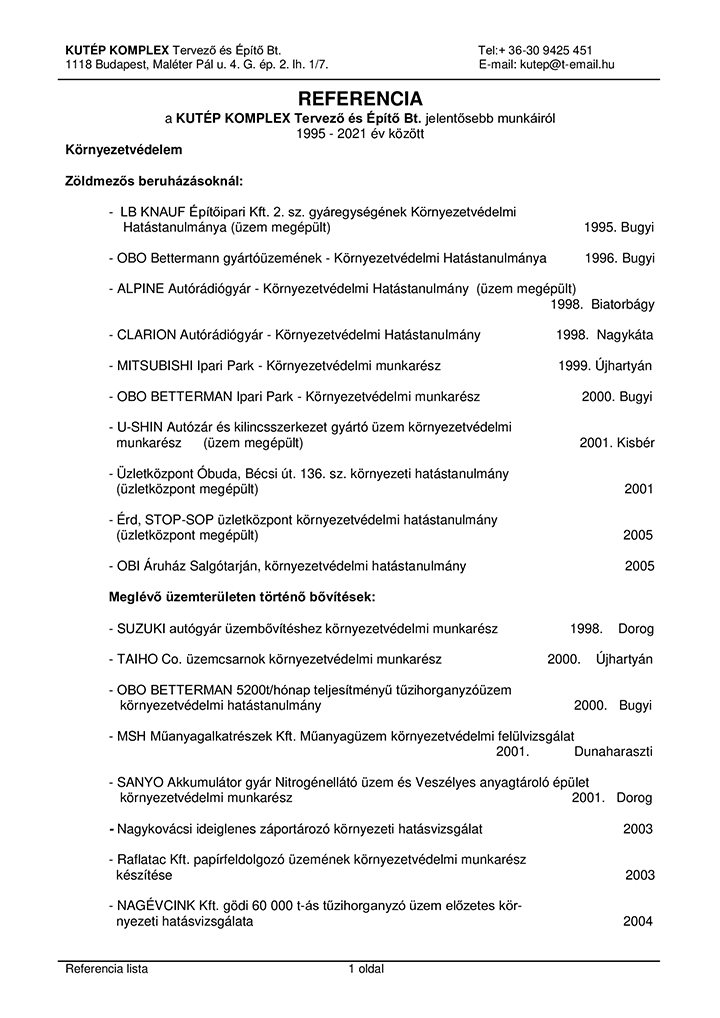 Vilometric Villámvédelem - Referenciák